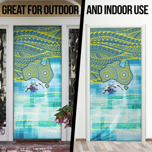 Australia Men National Water Polo Team Door Cover Aboriginal Dot Art Style Patriotic Aquatic Sport