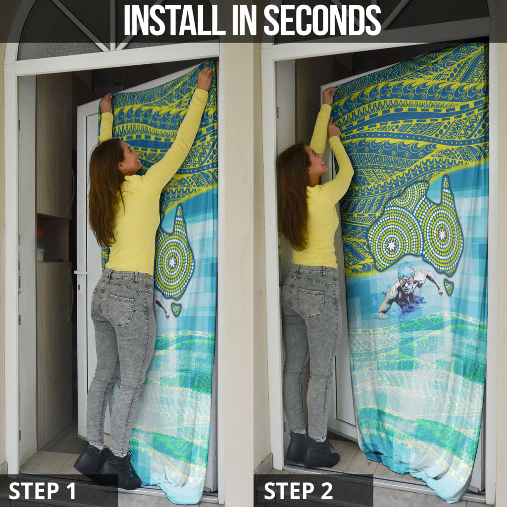 Australia Men National Water Polo Team Door Cover Aboriginal Dot Art Style Patriotic Aquatic Sport