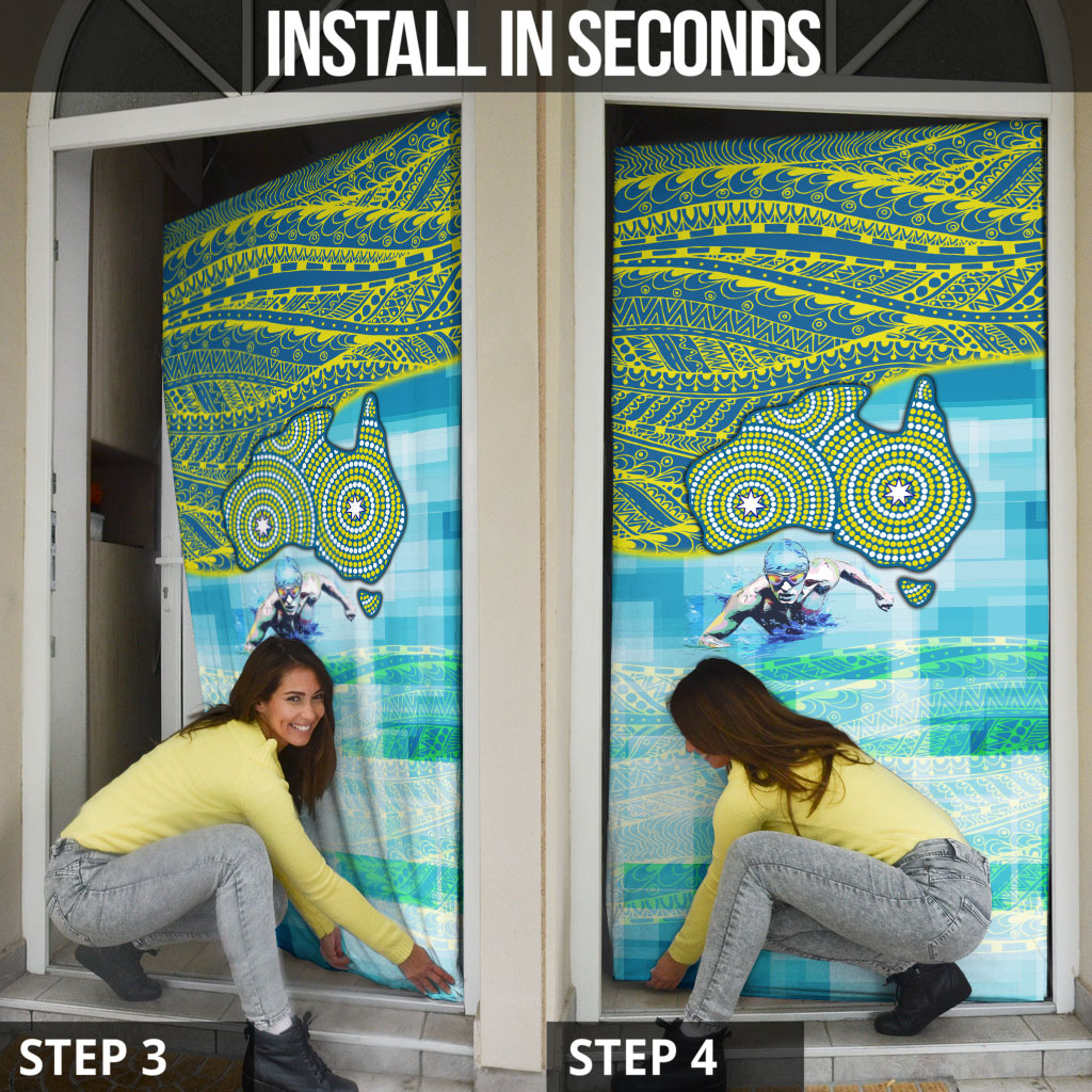 Australia Men National Water Polo Team Door Cover Aboriginal Dot Art Style Patriotic Aquatic Sport