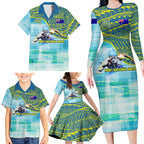 Australia Men National Water Polo Team Family Matching Long Sleeve Bodycon Dress and Hawaiian Shirt Aboriginal Dot Art Style Patriotic Aquatic Sport