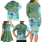 Australia Men National Water Polo Team Family Matching Long Sleeve Bodycon Dress and Hawaiian Shirt Aboriginal Dot Art Style Patriotic Aquatic Sport