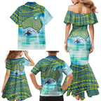 Australia Men National Water Polo Team Family Matching Mermaid Dress and Hawaiian Shirt Aboriginal Dot Art Style Patriotic Aquatic Sport