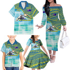 Australia Men National Water Polo Team Family Matching Off The Shoulder Long Sleeve Dress and Hawaiian Shirt Aboriginal Dot Art Style Patriotic Aquatic Sport