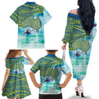 Australia Men National Water Polo Team Family Matching Off The Shoulder Long Sleeve Dress and Hawaiian Shirt Aboriginal Dot Art Style Patriotic Aquatic Sport
