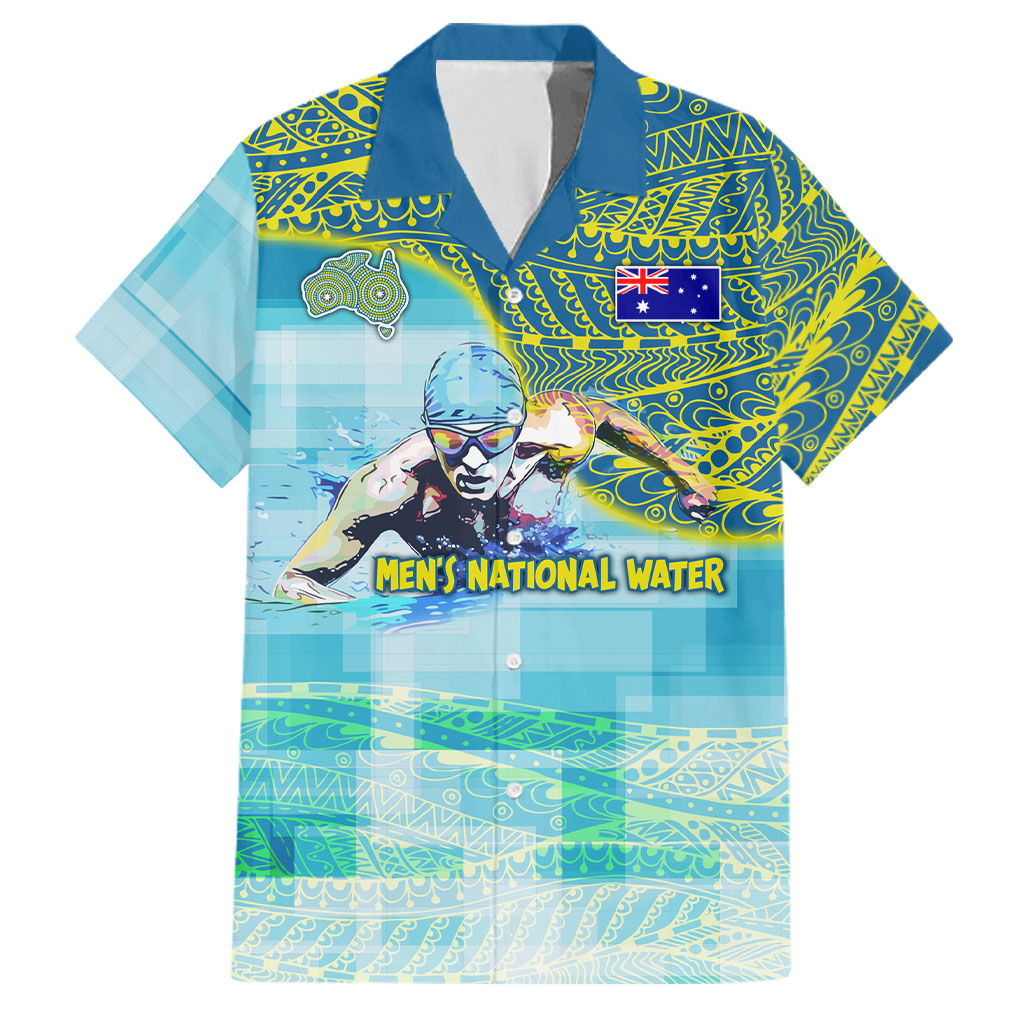 Australia Men National Water Polo Team Family Matching Off The Shoulder Long Sleeve Dress and Hawaiian Shirt Aboriginal Dot Art Style Patriotic Aquatic Sport