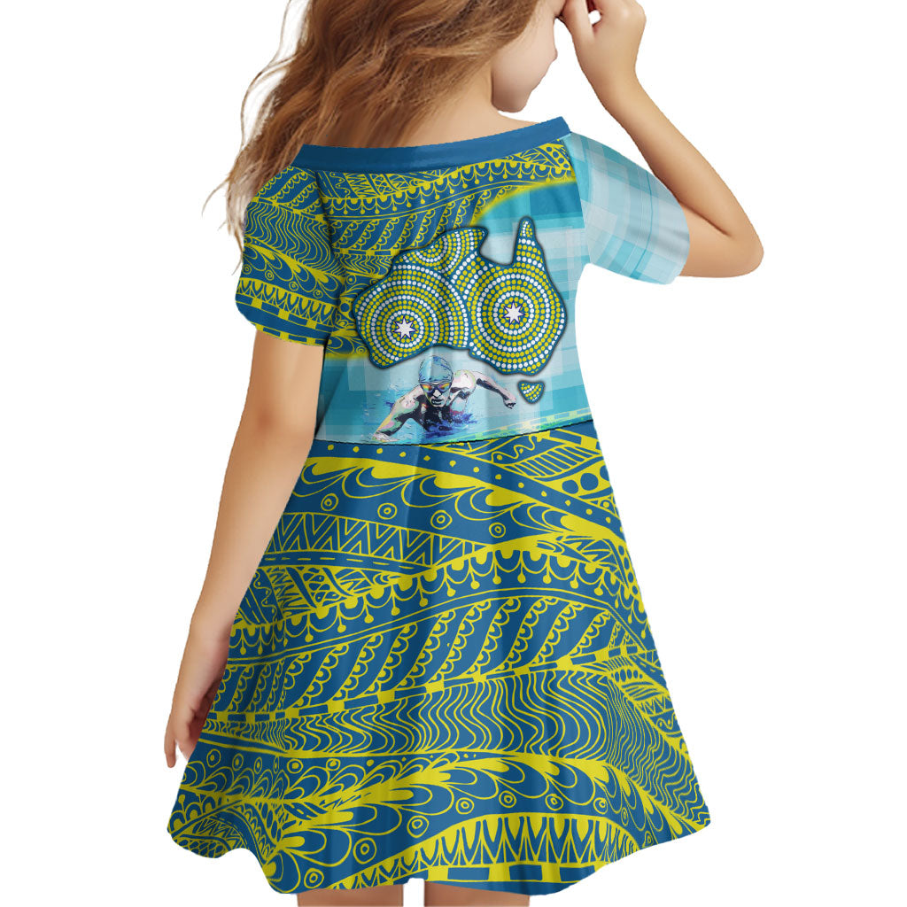Australia Men National Water Polo Team Family Matching Off Shoulder Maxi Dress and Hawaiian Shirt Aboriginal Dot Art Style Patriotic Aquatic Sport