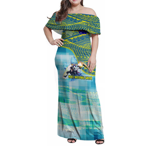 Australia Men National Water Polo Team Family Matching Off Shoulder Maxi Dress and Hawaiian Shirt Aboriginal Dot Art Style Patriotic Aquatic Sport