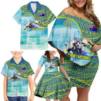 Australia Men National Water Polo Team Family Matching Off Shoulder Short Dress and Hawaiian Shirt Aboriginal Dot Art Style Patriotic Aquatic Sport