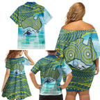 Australia Men National Water Polo Team Family Matching Off Shoulder Short Dress and Hawaiian Shirt Aboriginal Dot Art Style Patriotic Aquatic Sport