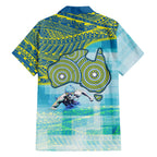 Australia Men National Water Polo Team Family Matching Off Shoulder Short Dress and Hawaiian Shirt Aboriginal Dot Art Style Patriotic Aquatic Sport