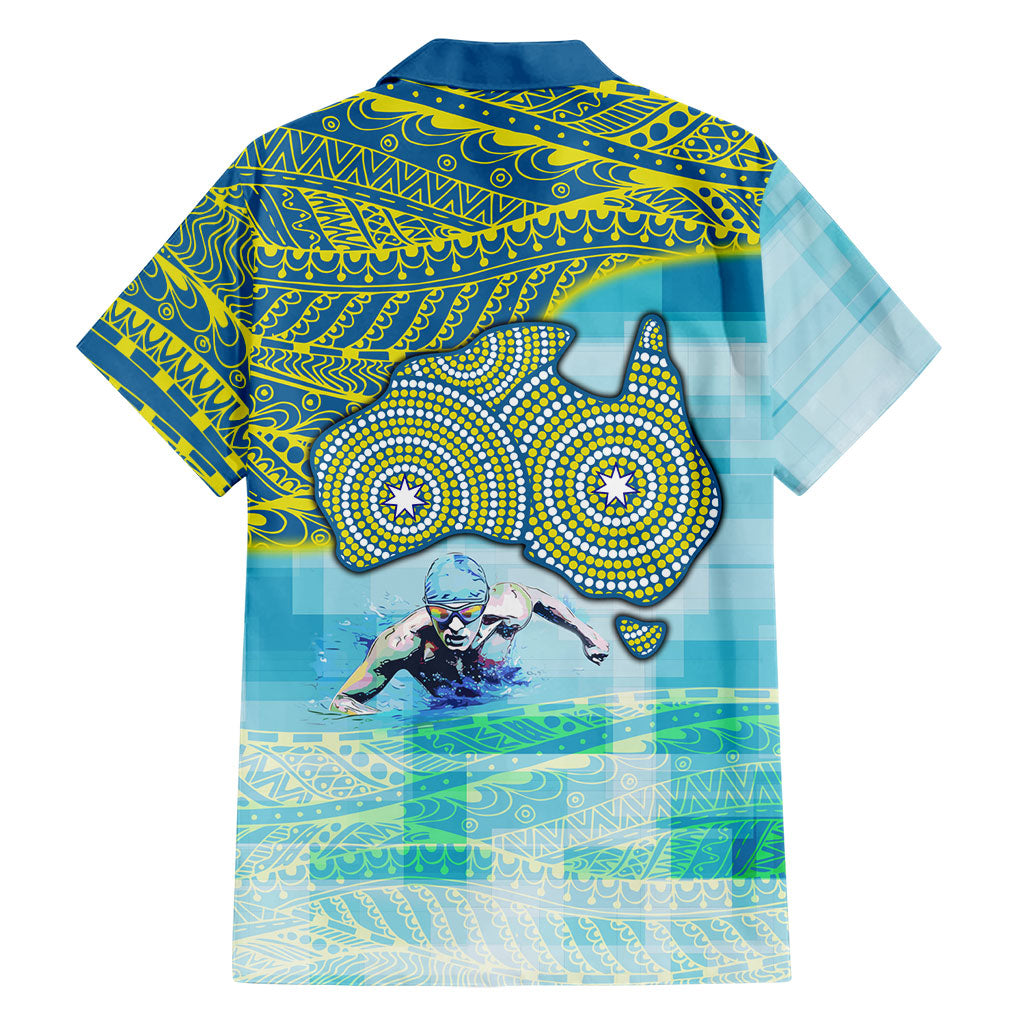 Australia Men National Water Polo Team Family Matching Off Shoulder Short Dress and Hawaiian Shirt Aboriginal Dot Art Style Patriotic Aquatic Sport