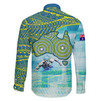 Australia Men National Water Polo Team Family Matching Off Shoulder Short Dress and Hawaiian Shirt Aboriginal Dot Art Style Patriotic Aquatic Sport