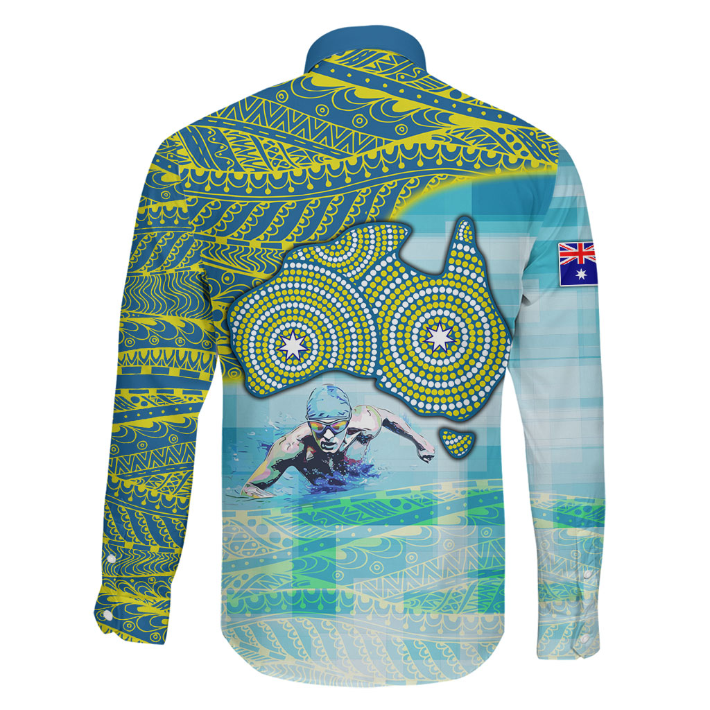 Australia Men National Water Polo Team Family Matching Off Shoulder Short Dress and Hawaiian Shirt Aboriginal Dot Art Style Patriotic Aquatic Sport