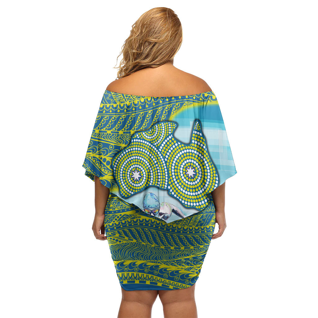 Australia Men National Water Polo Team Family Matching Off Shoulder Short Dress and Hawaiian Shirt Aboriginal Dot Art Style Patriotic Aquatic Sport