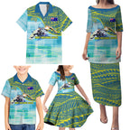 Australia Men National Water Polo Team Family Matching Puletasi and Hawaiian Shirt Aboriginal Dot Art Style Patriotic Aquatic Sport