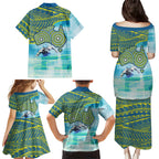 Australia Men National Water Polo Team Family Matching Puletasi and Hawaiian Shirt Aboriginal Dot Art Style Patriotic Aquatic Sport