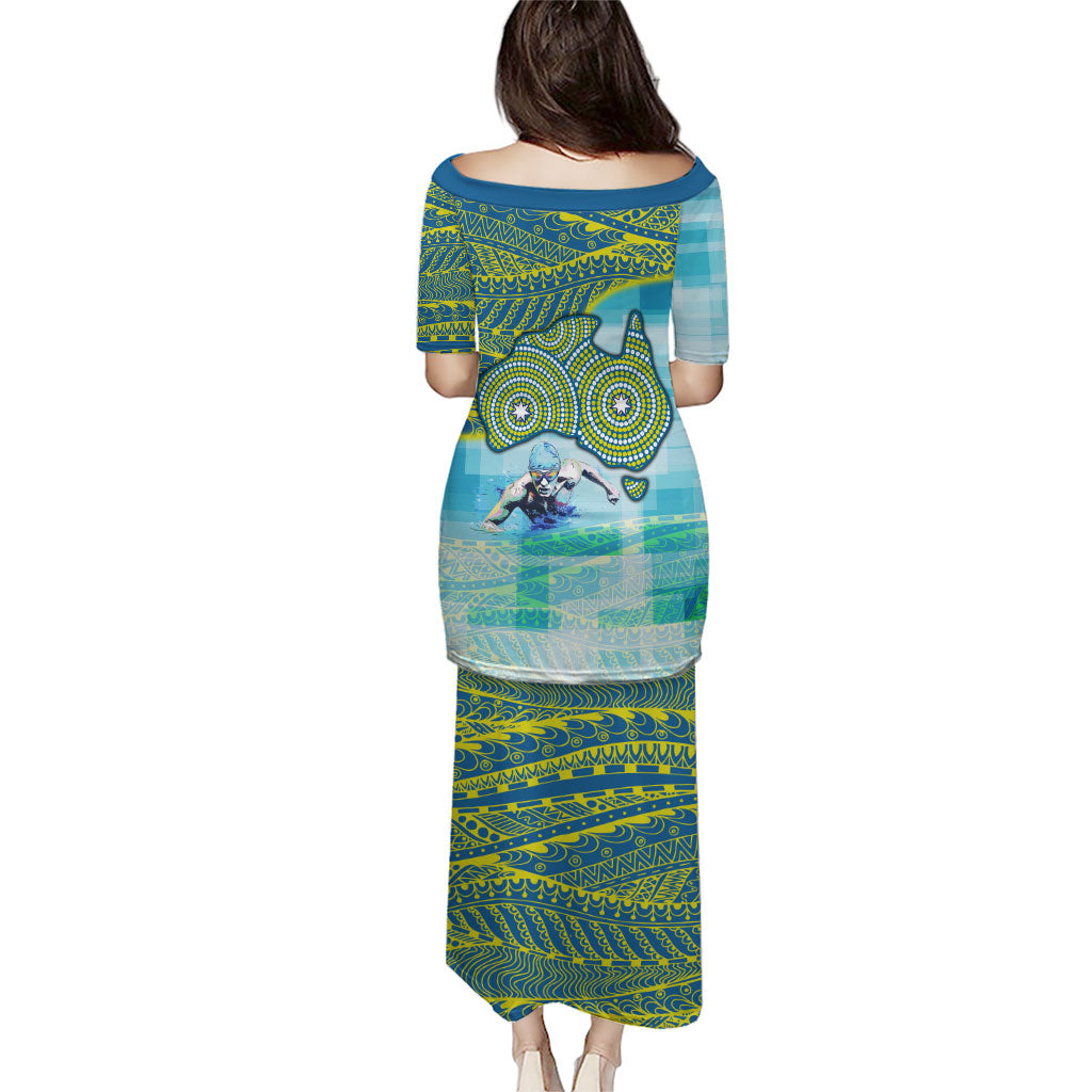 Australia Men National Water Polo Team Family Matching Puletasi and Hawaiian Shirt Aboriginal Dot Art Style Patriotic Aquatic Sport