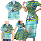 Australia Men National Water Polo Team Family Matching Short Sleeve Bodycon Dress and Hawaiian Shirt Aboriginal Dot Art Style Patriotic Aquatic Sport