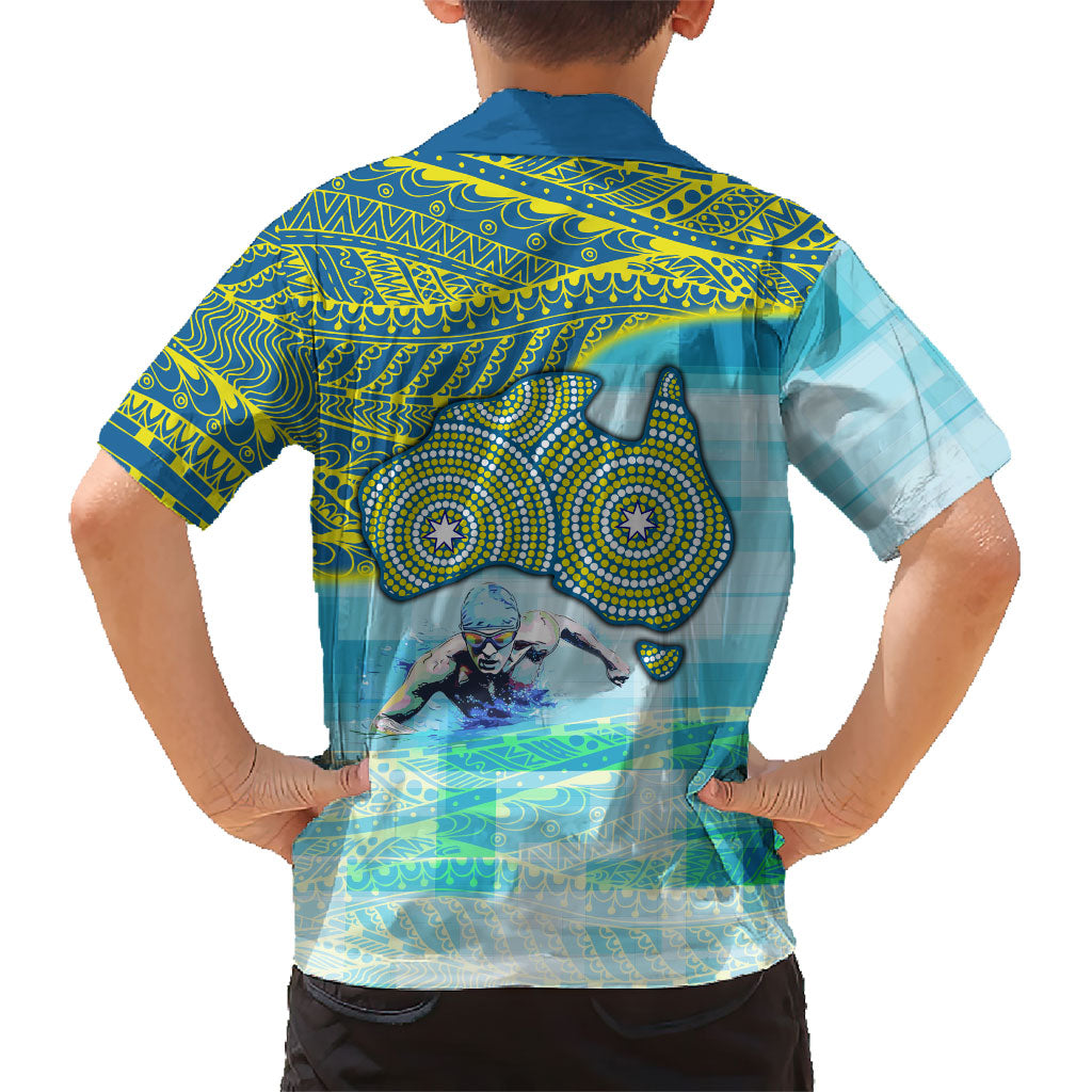 Australia Men National Water Polo Team Family Matching Summer Maxi Dress and Hawaiian Shirt Aboriginal Dot Art Style Patriotic Aquatic Sport