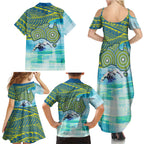 Australia Men National Water Polo Team Family Matching Summer Maxi Dress and Hawaiian Shirt Aboriginal Dot Art Style Patriotic Aquatic Sport