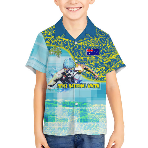 Australia Men National Water Polo Team Family Matching Summer Maxi Dress and Hawaiian Shirt Aboriginal Dot Art Style Patriotic Aquatic Sport