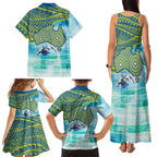 Australia Men National Water Polo Team Family Matching Tank Maxi Dress and Hawaiian Shirt Aboriginal Dot Art Style Patriotic Aquatic Sport