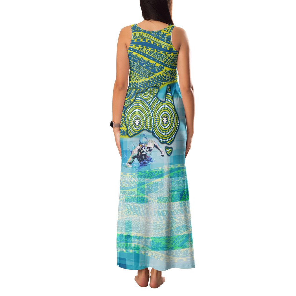 Australia Men National Water Polo Team Family Matching Tank Maxi Dress and Hawaiian Shirt Aboriginal Dot Art Style Patriotic Aquatic Sport