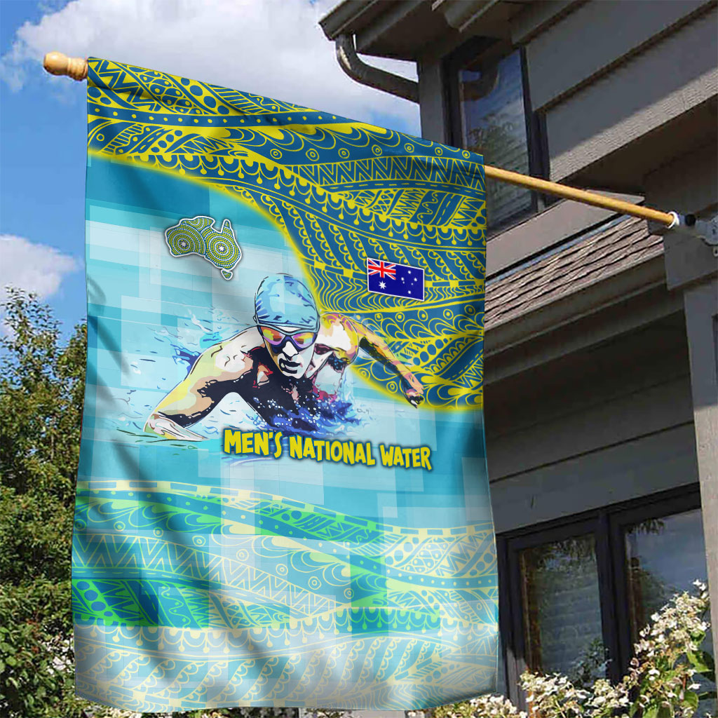Australia Men National Water Polo Team Garden Flag Aboriginal Dot Art Style Patriotic Aquatic Sport