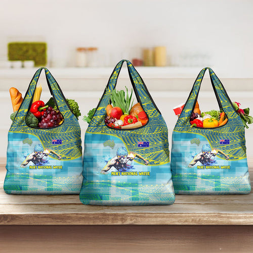 Australia Men National Water Polo Team Grocery Bag Aboriginal Dot Art Style Patriotic Aquatic Sport