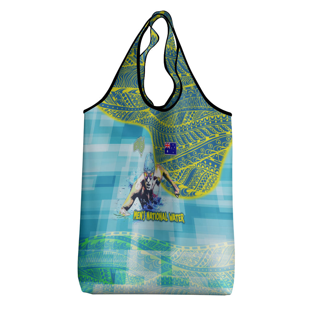 Australia Men National Water Polo Team Grocery Bag Aboriginal Dot Art Style Patriotic Aquatic Sport