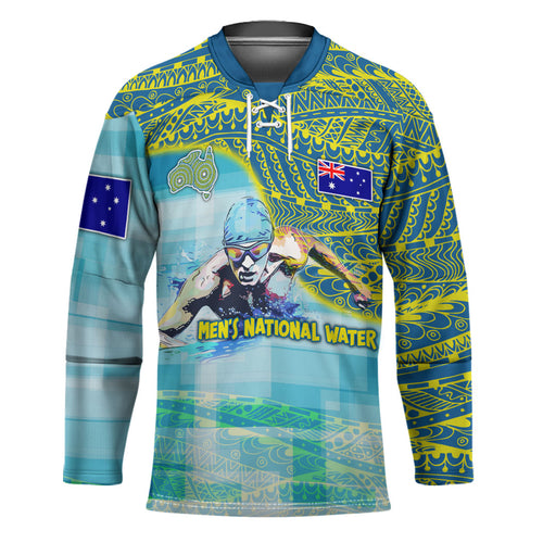Australia Men National Water Polo Team Hockey Jersey Aboriginal Dot Art Style Patriotic Aquatic Sport