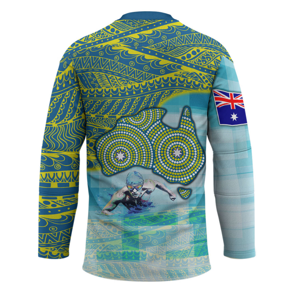 Australia Men National Water Polo Team Hockey Jersey Aboriginal Dot Art Style Patriotic Aquatic Sport