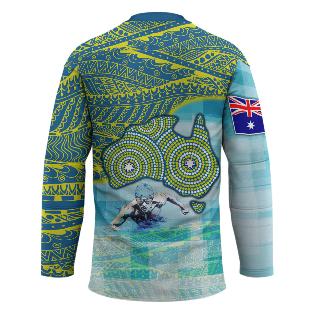 Australia Men National Water Polo Team Hockey Jersey Aboriginal Dot Art Style Patriotic Aquatic Sport