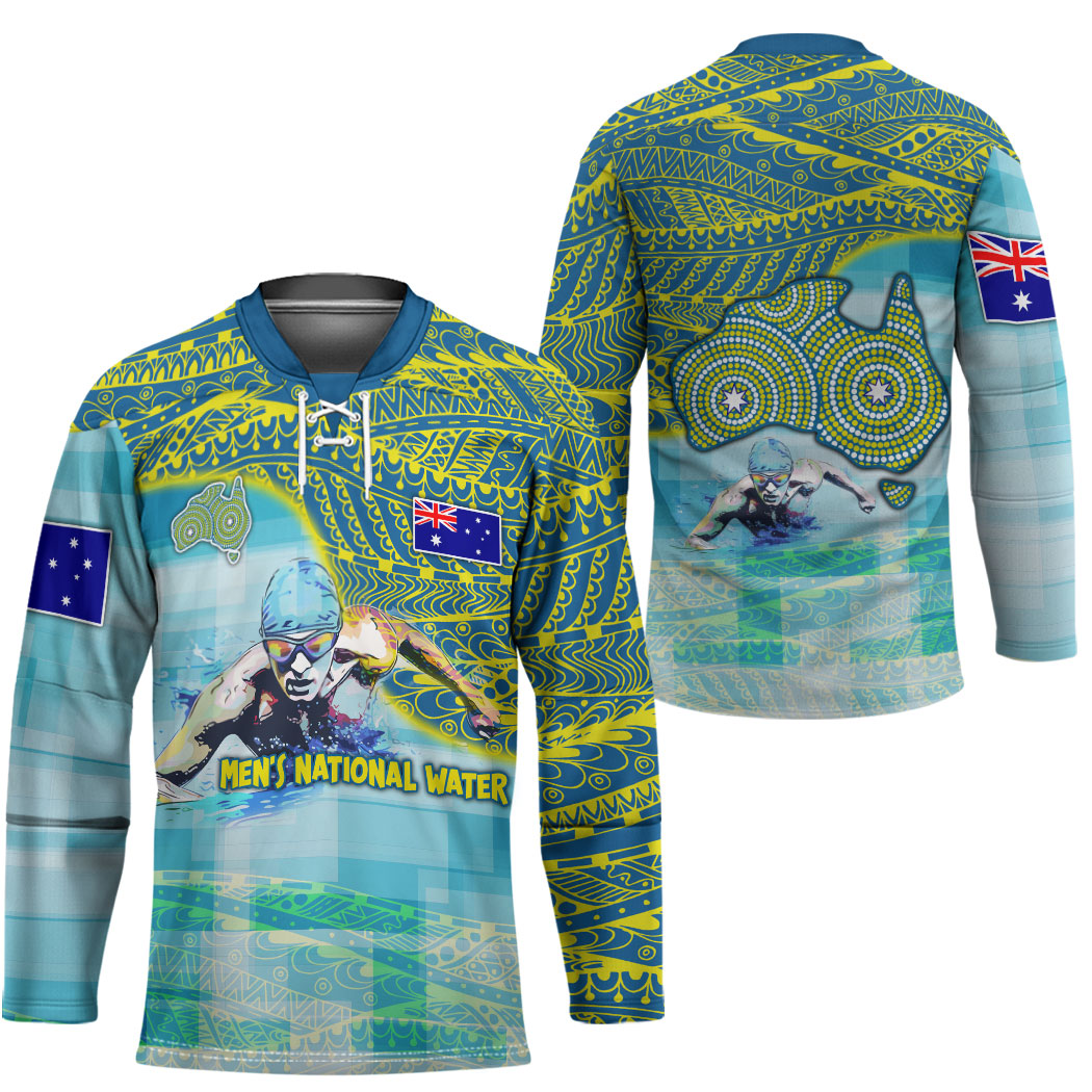 Australia Men National Water Polo Team Hockey Jersey Aboriginal Dot Art Style Patriotic Aquatic Sport