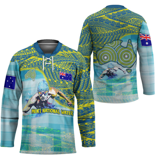 Australia Men National Water Polo Team Hockey Jersey Aboriginal Dot Art Style Patriotic Aquatic Sport