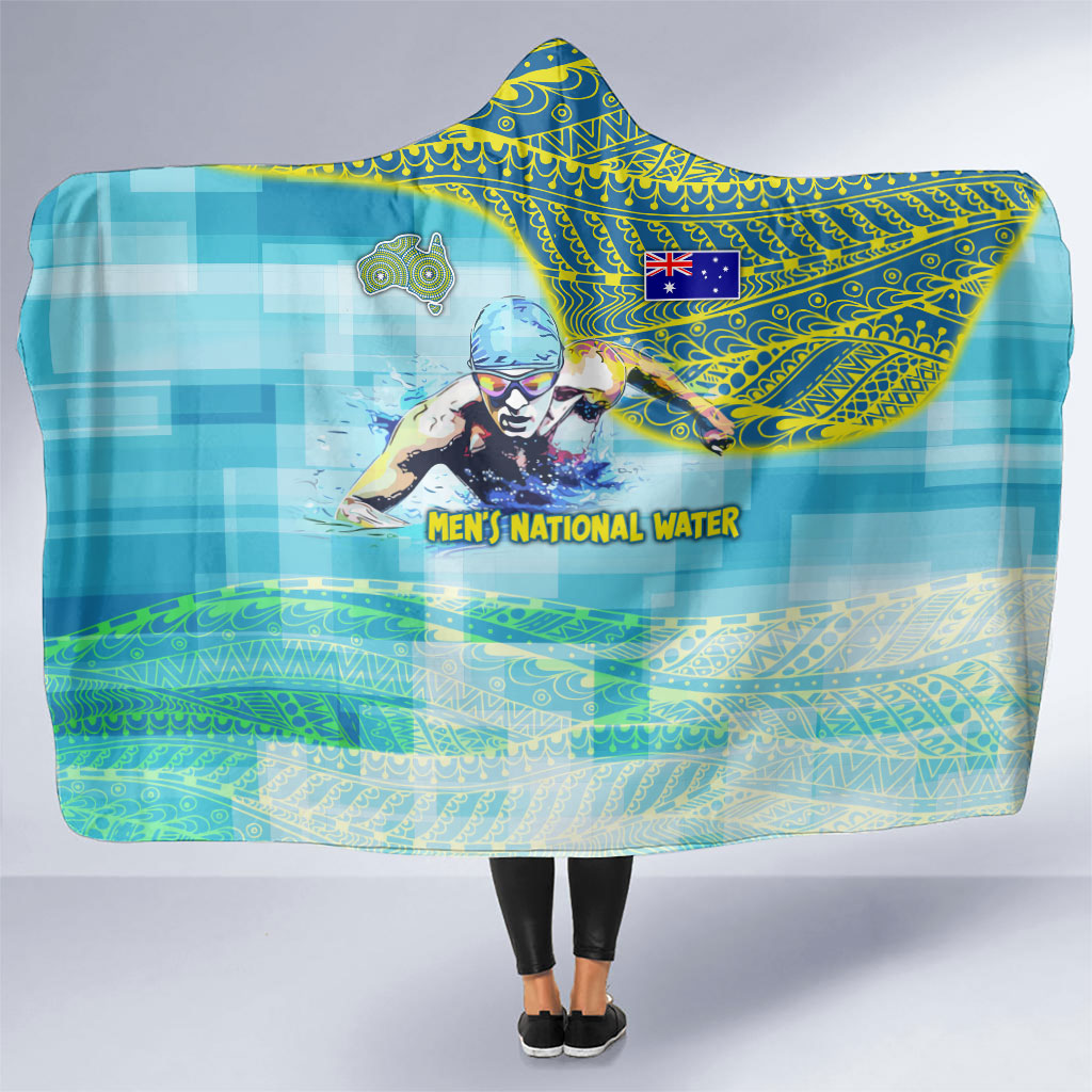 Australia Men National Water Polo Team Hooded Blanket Aboriginal Dot Art Style Patriotic Aquatic Sport