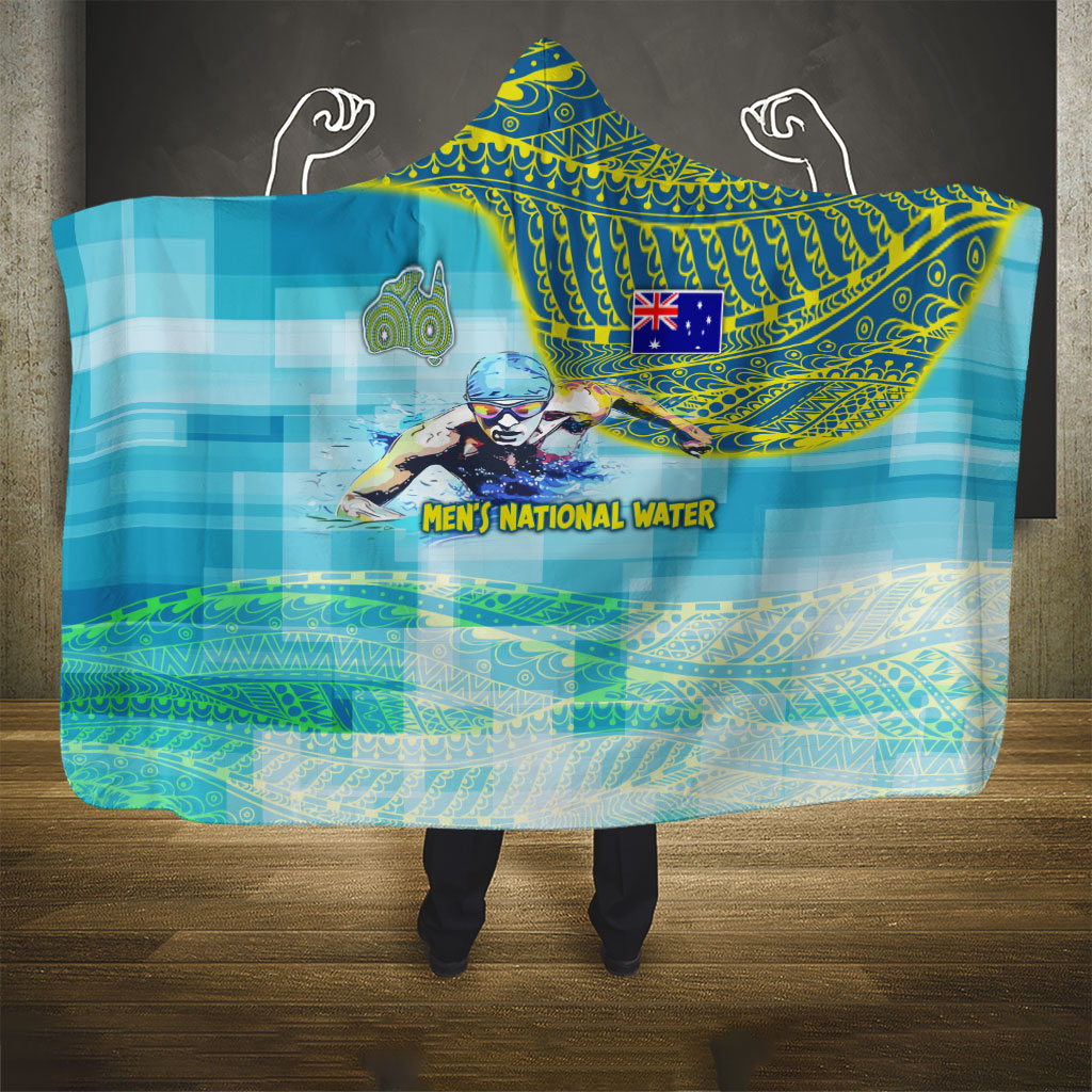 Australia Men National Water Polo Team Hooded Blanket Aboriginal Dot Art Style Patriotic Aquatic Sport