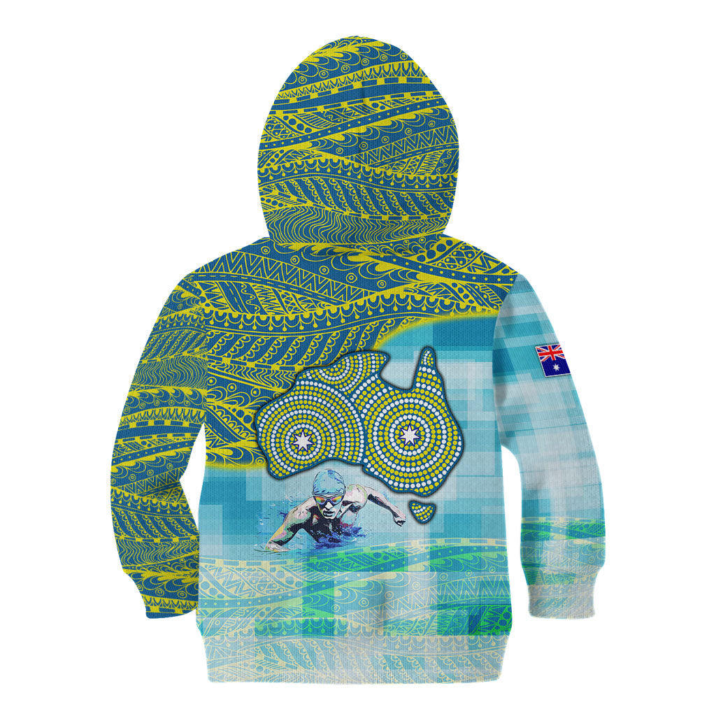 Australia Men National Water Polo Team Kid Hoodie Aboriginal Dot Art Style Patriotic Aquatic Sport