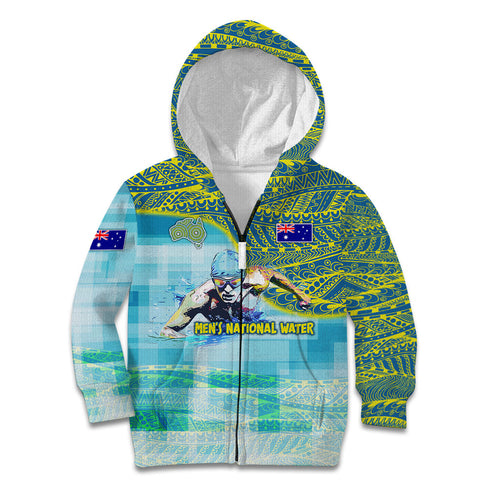 Australia Men National Water Polo Team Kid Hoodie Aboriginal Dot Art Style Patriotic Aquatic Sport