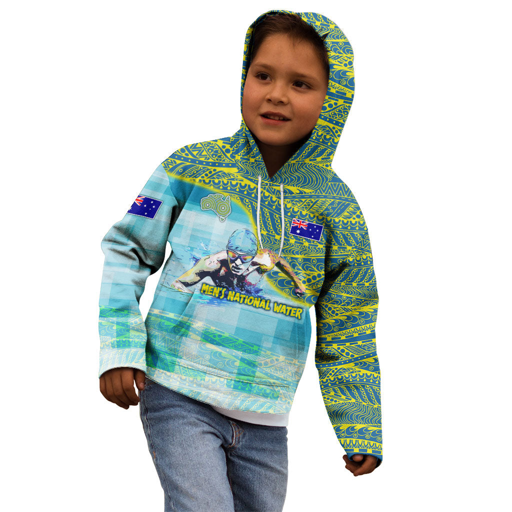 Australia Men National Water Polo Team Kid Hoodie Aboriginal Dot Art Style Patriotic Aquatic Sport