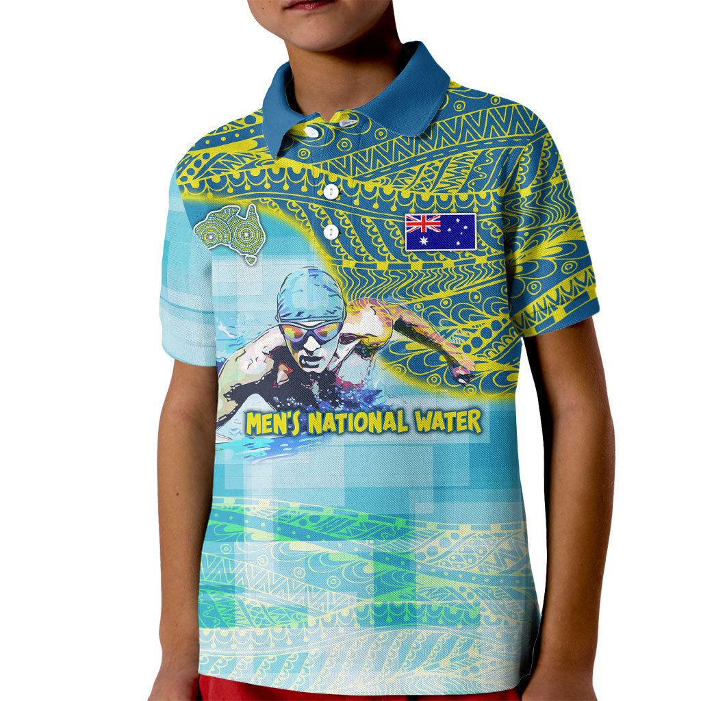 Australia Men National Water Polo Team Kid Polo Shirt Aboriginal Dot Art Style Patriotic Aquatic Sport