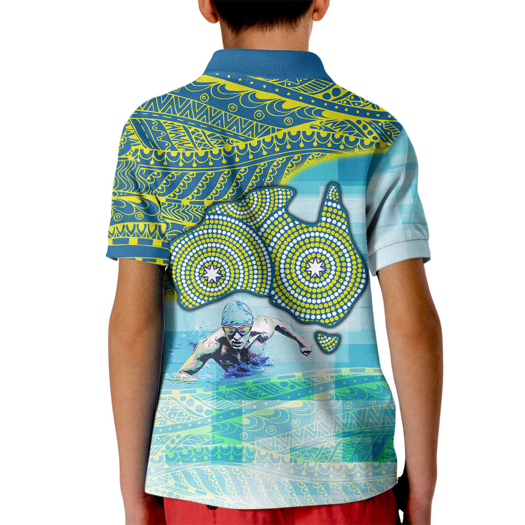 Australia Men National Water Polo Team Kid Polo Shirt Aboriginal Dot Art Style Patriotic Aquatic Sport