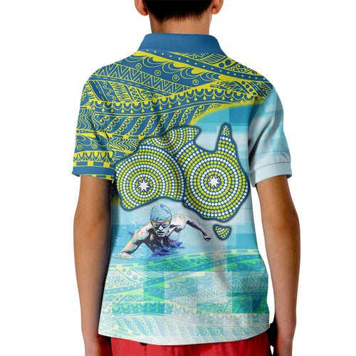 Australia Men National Water Polo Team Kid Polo Shirt Aboriginal Dot Art Style Patriotic Aquatic Sport