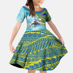 Australia Men National Water Polo Team Kid Short Sleeve Dress Aboriginal Dot Art Style Patriotic Aquatic Sport