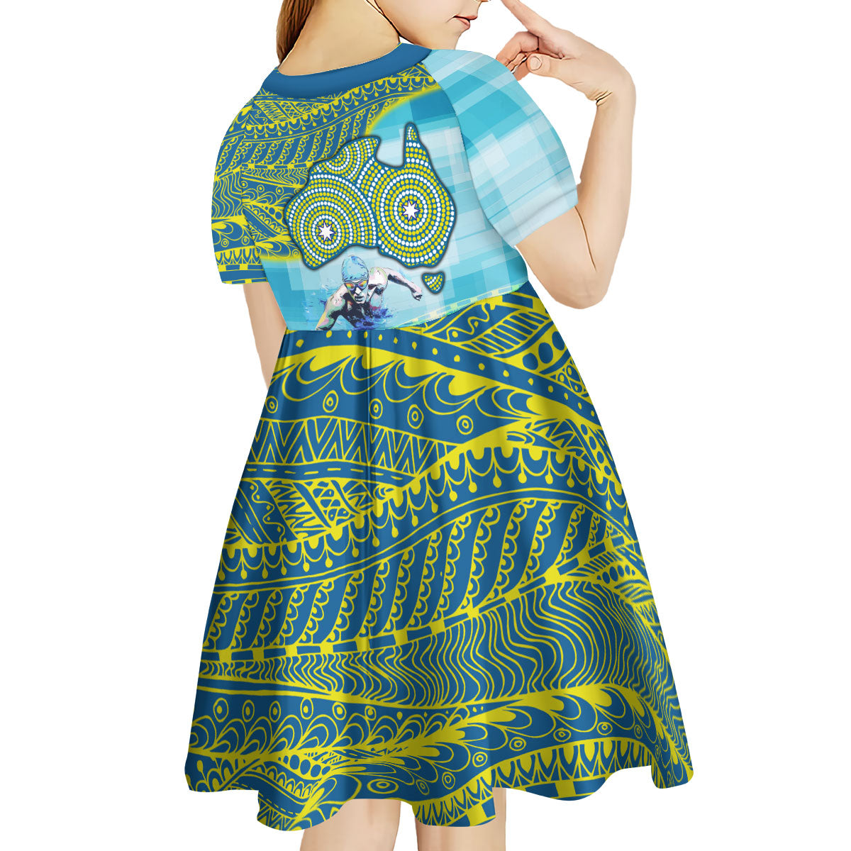 Australia Men National Water Polo Team Kid Short Sleeve Dress Aboriginal Dot Art Style Patriotic Aquatic Sport