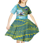 Australia Men National Water Polo Team Kid Short Sleeve Dress Aboriginal Dot Art Style Patriotic Aquatic Sport