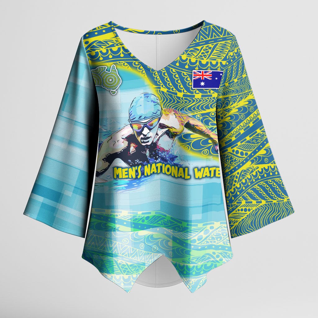 Australia Men National Water Polo Team Kimono Sleeve Blouse Aboriginal Dot Art Style Patriotic Aquatic Sport