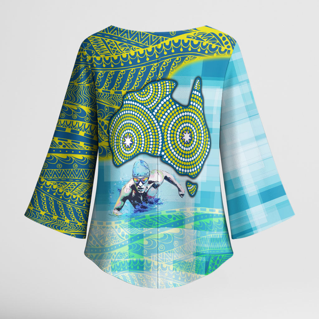 Australia Men National Water Polo Team Kimono Sleeve Blouse Aboriginal Dot Art Style Patriotic Aquatic Sport