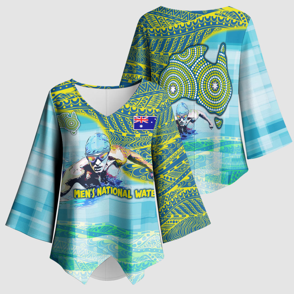 Australia Men National Water Polo Team Kimono Sleeve Blouse Aboriginal Dot Art Style Patriotic Aquatic Sport