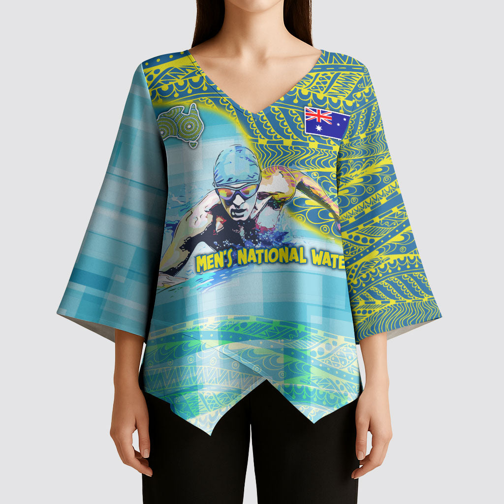 Australia Men National Water Polo Team Kimono Sleeve Blouse Aboriginal Dot Art Style Patriotic Aquatic Sport